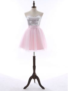 New Arrival Mini Length A-line Sleeveless Baby Pink Dress for Prom Zipper