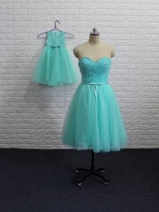 Clearance Aqua Blue Lace Up Dress for Prom Beading Sleeveless Mini Length