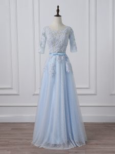 Light Blue Mother Dresses Scoop 3 4 Length Sleeve Lace Up