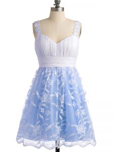 Light Blue Straps Neckline Lace Bridesmaid Dresses Sleeveless Lace Up