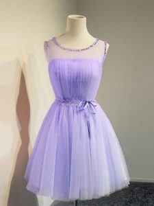 Empire Wedding Guest Dresses Lavender Scoop Tulle Sleeveless Knee Length Lace Up