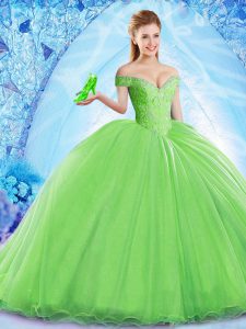 Fine Sleeveless Organza Brush Train Lace Up Quince Ball Gowns for Military Ball and Sweet 16 and Quinceanera