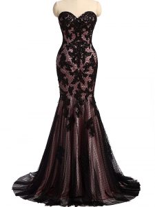 Inexpensive Black Sweetheart Neckline Lace and Appliques Evening Dresses Sleeveless Lace Up