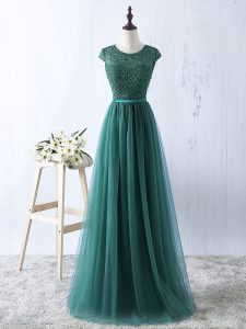Fashionable Green Empire Scoop Sleeveless Tulle Zipper Beading Evening Dress
