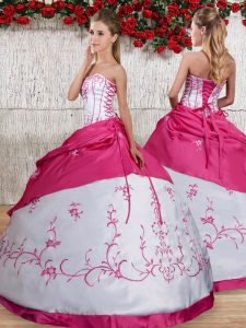 Pretty White Sweet 16 Dresses Military Ball and Sweet 16 and Quinceanera with Embroidery and Pick Ups Strapless Sleeveless Lace Up