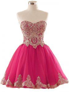 Discount Mini Length Hot Pink Prom Party Dress Tulle Sleeveless Appliques