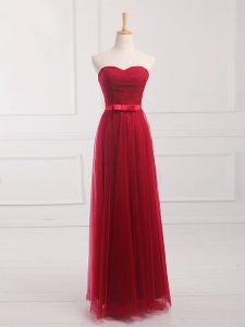 Sleeveless Floor Length Belt Lace Up Court Dresses for Sweet 16 with Wine Red