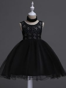 Customized Black Scoop Neckline Beading and Lace Little Girl Pageant Gowns Sleeveless Zipper