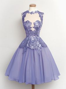 Decent Lilac Dama Dress for Quinceanera Prom and Party and Wedding Party with Lace High-neck Sleeveless Lace Up