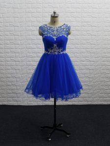 Adorable Mini Length Royal Blue Club Wear Tulle Sleeveless Beading and Ruching