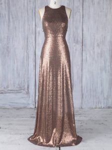 Popular Brown Wedding Party Dress Prom and Party and Wedding Party with Appliques Scoop Sleeveless Criss Cross