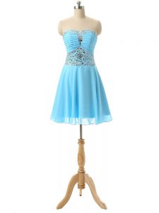 Traditional Chiffon Sweetheart Sleeveless Lace Up Beading Homecoming Gowns in Baby Blue