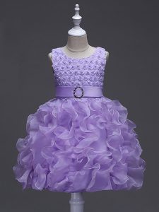 Customized Lavender Little Girls Pageant Gowns Wedding Party with Ruffles and Belt Scoop Sleeveless Lace Up