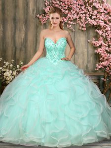 Nice Floor Length Apple Green Quince Ball Gowns Sweetheart Sleeveless Lace Up