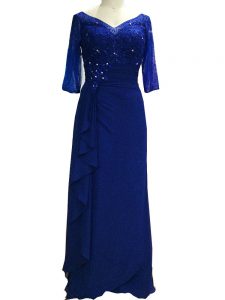 Excellent Column/Sheath Mother of Bride Dresses Royal Blue V-neck Chiffon Sleeveless Floor Length Zipper