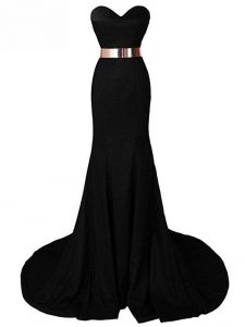 Black Sleeveless Chiffon Brush Train Lace Up Evening Gowns for Prom and Military Ball and Sweet 16