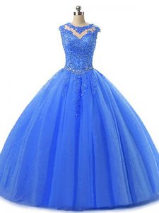 Fashionable Floor Length Ball Gowns Sleeveless Blue Sweet 16 Dress Lace Up