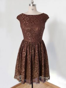 Deluxe Knee Length Lace Up Court Dresses for Sweet 16 Brown for Prom and Party and Wedding Party with Lace