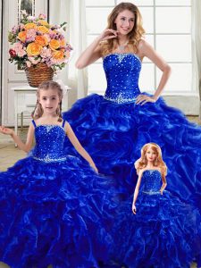 Exceptional Floor Length Royal Blue 15th Birthday Dress Strapless Sleeveless Lace Up