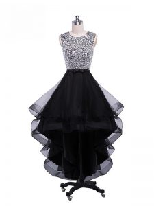 Top Selling Black Zipper Scoop Beading and Ruffles Prom Gown Tulle Sleeveless
