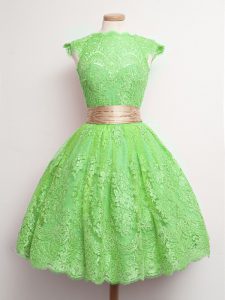 Knee Length Ball Gowns Cap Sleeves Green Bridesmaid Gown Lace Up
