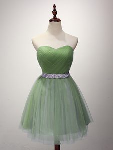 Green Tulle Lace Up Sweetheart Sleeveless Mini Length Wedding Guest Dresses Beading and Ruching