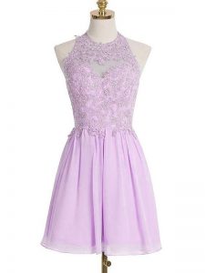 Designer Knee Length Lavender Dama Dress for Quinceanera Chiffon Sleeveless Appliques