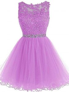 Mini Length A-line Sleeveless Lilac Prom Gown Lace Up