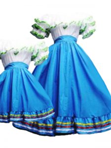 Pretty Baby Blue Short Sleeves Floor Length Pick Ups Lace Up Quinceanera Dress