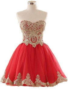 Affordable Red Sleeveless Tulle Lace Up Homecoming Dress for Prom and Party and Sweet 16