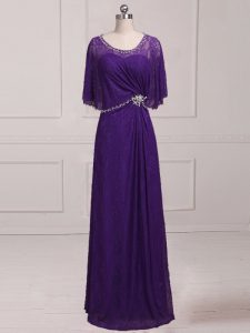 Floor Length Purple Mother of the Bride Dress Scoop Sleeveless Zipper
