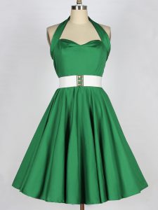 Sumptuous Sleeveless Mini Length Belt Lace Up Bridesmaid Dresses with Green