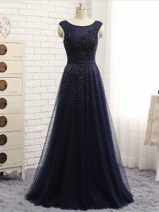 High Quality Navy Blue Sleeveless Floor Length Beading Zipper Mother of Bride Dresses