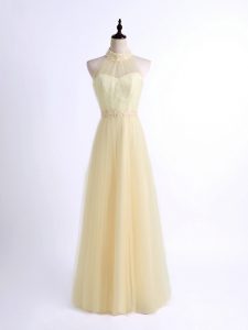 Tulle Sleeveless Floor Length Dama Dress for Quinceanera and Lace and Appliques