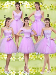 Free and Easy Lilac Lace Up Sweetheart Lace and Belt Court Dresses for Sweet 16 Tulle Sleeveless
