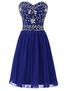 Adorable Beading Prom Evening Gown Royal Blue Zipper Sleeveless Knee Length