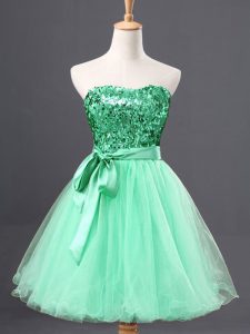 Wonderful Tulle Sweetheart Sleeveless Zipper Sequins Prom Gown in Apple Green