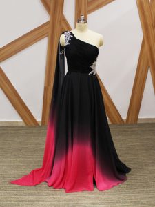 Cute Multi-color Sleeveless Chiffon Brush Train Criss Cross Prom Evening Gown for Prom and Party