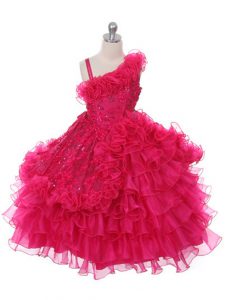 Modern Sleeveless Lace and Ruffles and Ruffled Layers Lace Up Party Dress for Girls