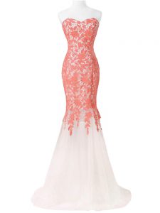 Sweetheart Sleeveless Tulle Evening Dress Lace and Appliques Lace Up