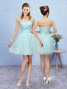 Excellent Sleeveless Lace Up Mini Length Appliques Wedding Party Dress