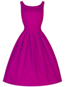 High End Taffeta Scoop Sleeveless Lace Up Ruching Wedding Guest Dresses in Fuchsia