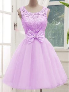 Gorgeous Knee Length Lilac Dama Dress Tulle Sleeveless Lace and Bowknot