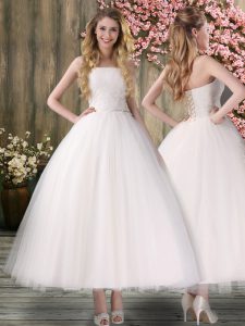 Beautiful White Lace Up Off The Shoulder Embroidery Bridal Gown Organza Sleeveless