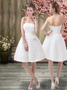 Charming Fabric With Rolling Flowers Sleeveless Knee Length Wedding Dresses and Belt