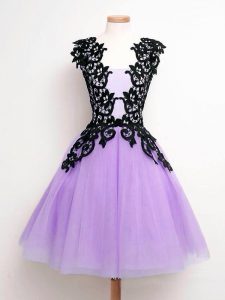 Fancy Lavender Straps Neckline Lace Wedding Party Dress Sleeveless Lace Up