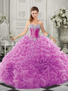 Fantastic Lilac Sleeveless Beading and Ruffles Lace Up 15 Quinceanera Dress