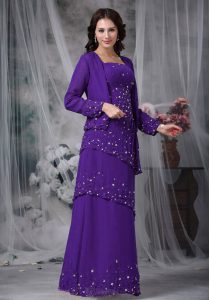 Deluxe Chiffon Sleeveless Floor Length Mother of the Bride Dress and Beading