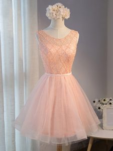 Fashionable Scoop Sleeveless Zipper Homecoming Dress Peach Tulle