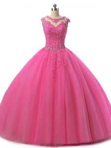 Scoop Sleeveless Tulle Quinceanera Dress Beading and Lace Lace Up